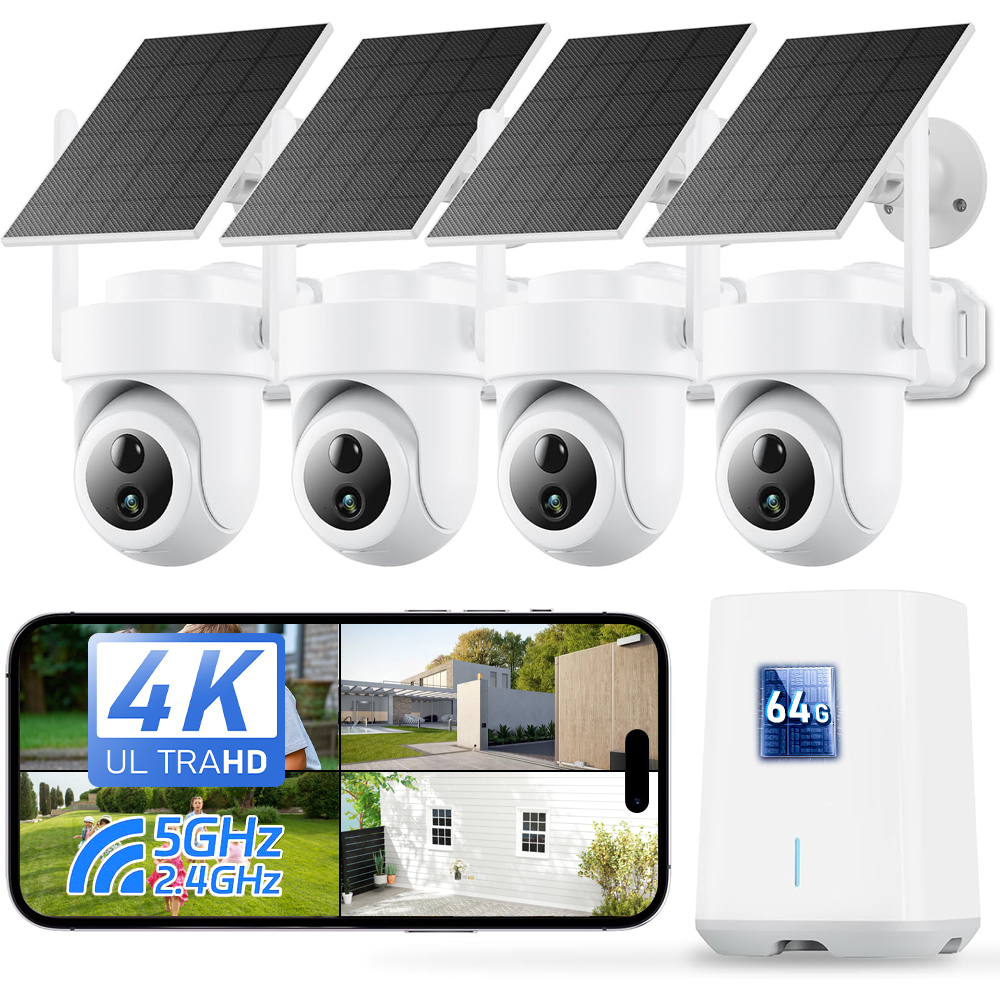 Home Security Kit With Camera - 8MP 4K Solar Camera System 4-Cam