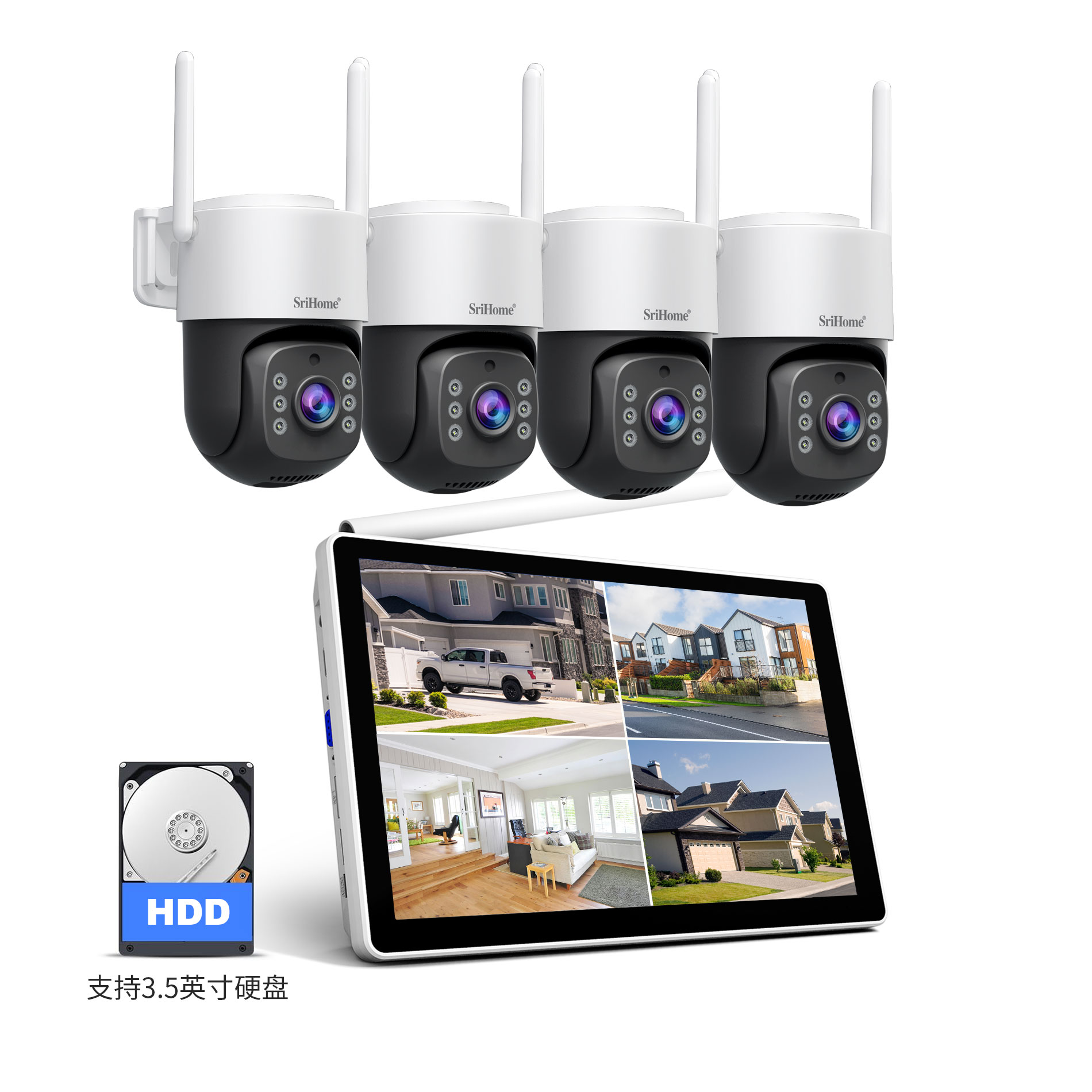 Home Security Kit With Camera - Srihome NVS012-IPC056 5MP IP Camera 10.1